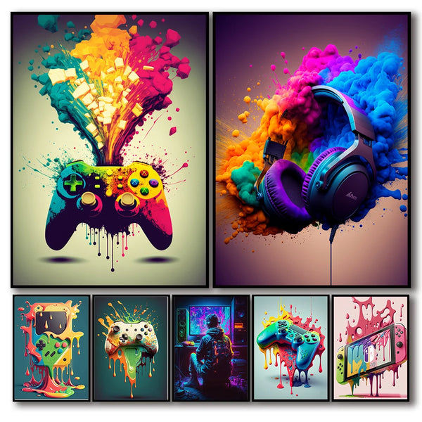 Tableaux Colorés Gaming – Manette, Casque & Univers Gamer