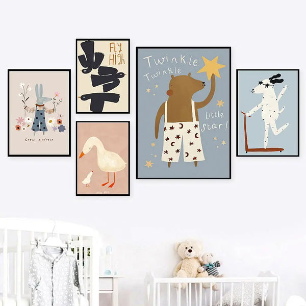 Affiches Animaux Doux & Poétiques – Décoration Murale pour Chambre d'Enfant