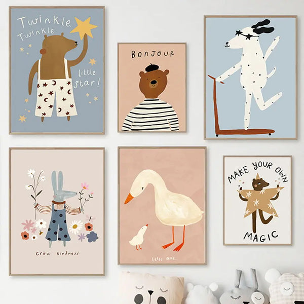 Affiches Animaux Doux & Poétiques – Décoration Murale pour Chambre d'Enfant