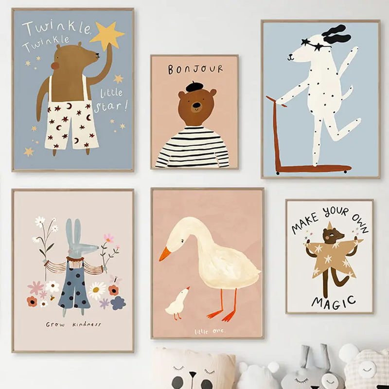 Affiches Animaux Doux & Poétiques – Décoration Murale pour Chambre d'Enfant