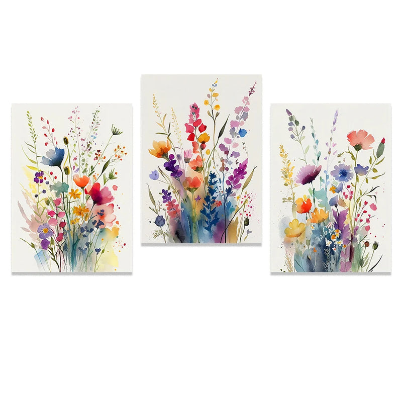 3er-Set Aquarell-Blumenposter – Dekorativer Leinwanddruck 