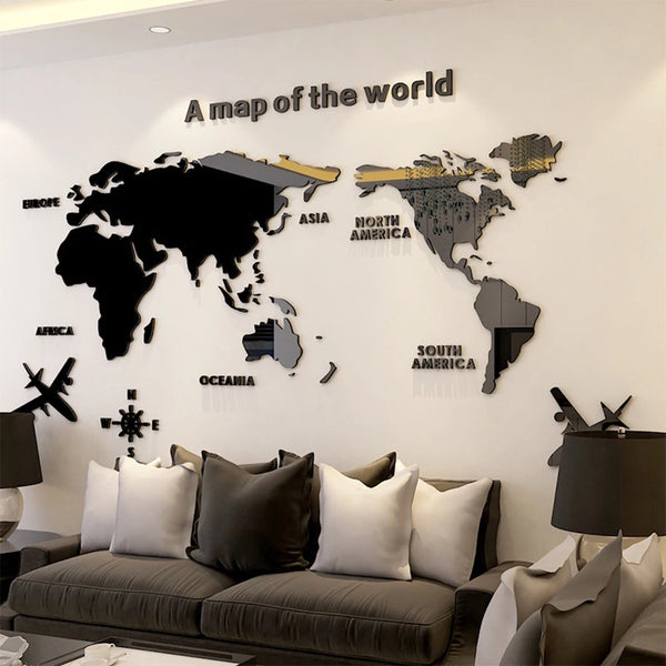 Carte du Monde 3D Autocollant Mural