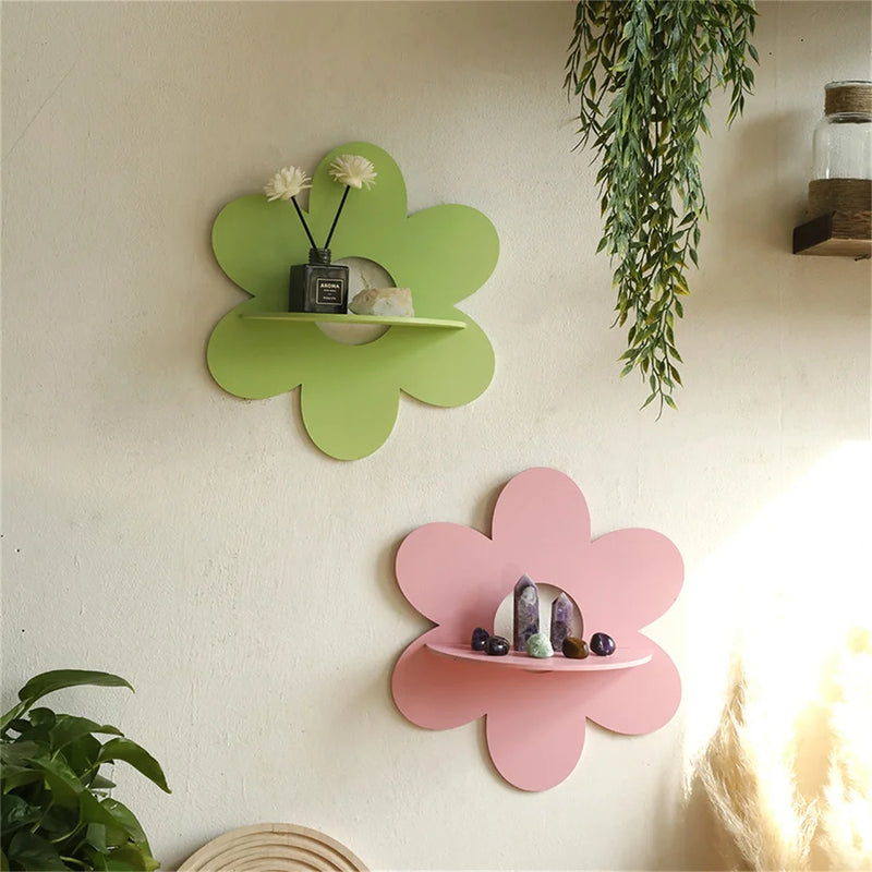 Étagère Murale Fleur en Bois – Décoration Bohème pour Salon & Chambre